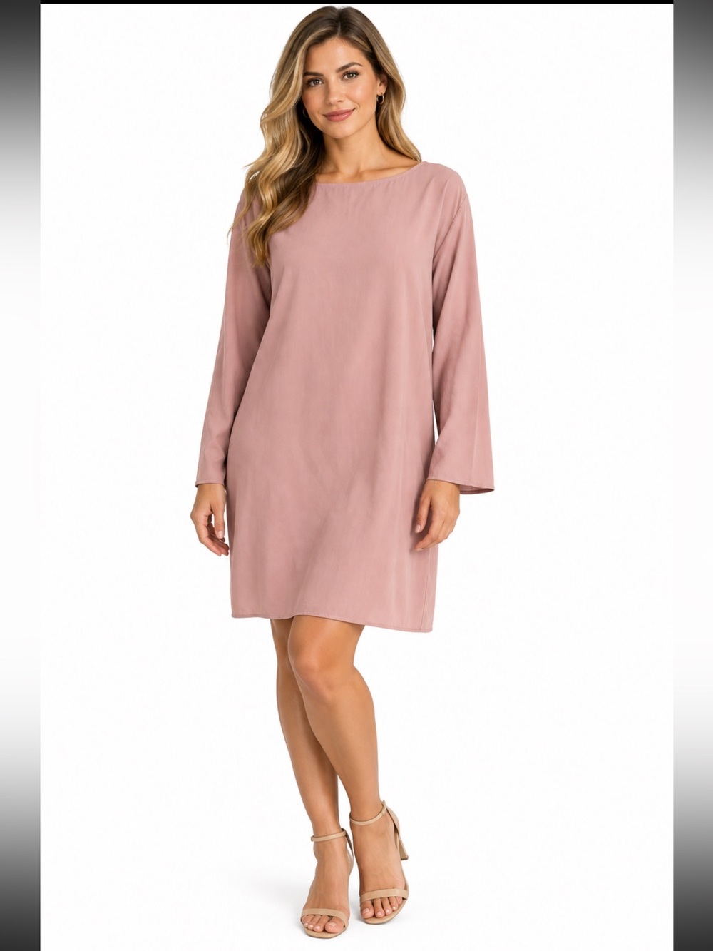 H&M Dusty Rose Shift Dress Size 12 Scallop Sleeve Minimalist Romantic Workwear